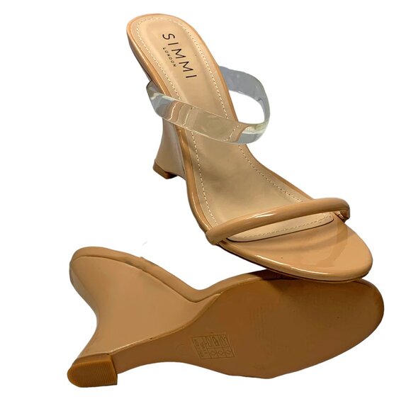Simmi London Tina Clear Nude Patent Strappy‎ Wedge Sandals NWOB - Picture 8 of 13